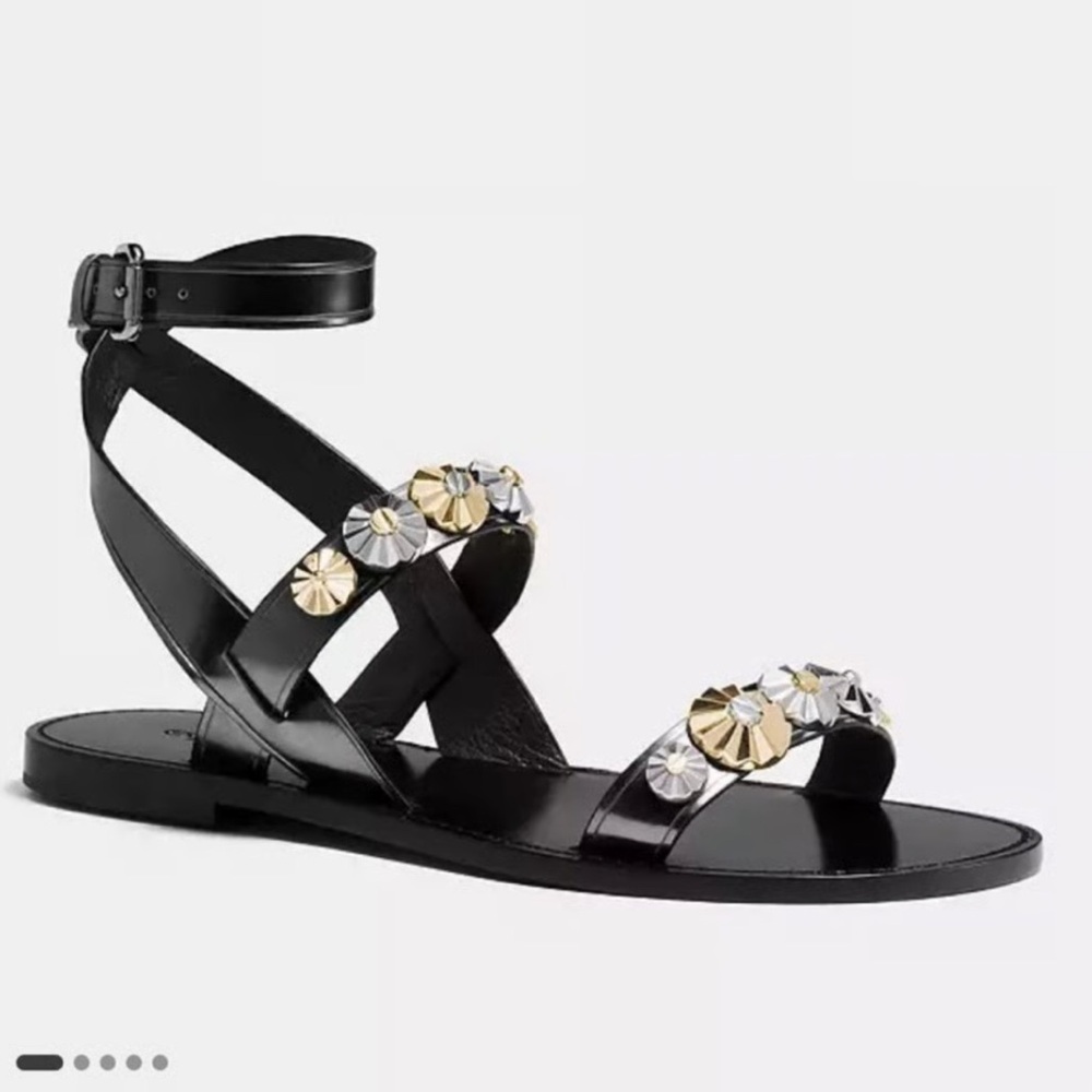 Coach Eleanor Mirror Metallic Gunmetal Sandals 7.5